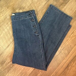 J. Crew Pinstriped Blue Side Button Wide Leg Denim Jeans Size 30